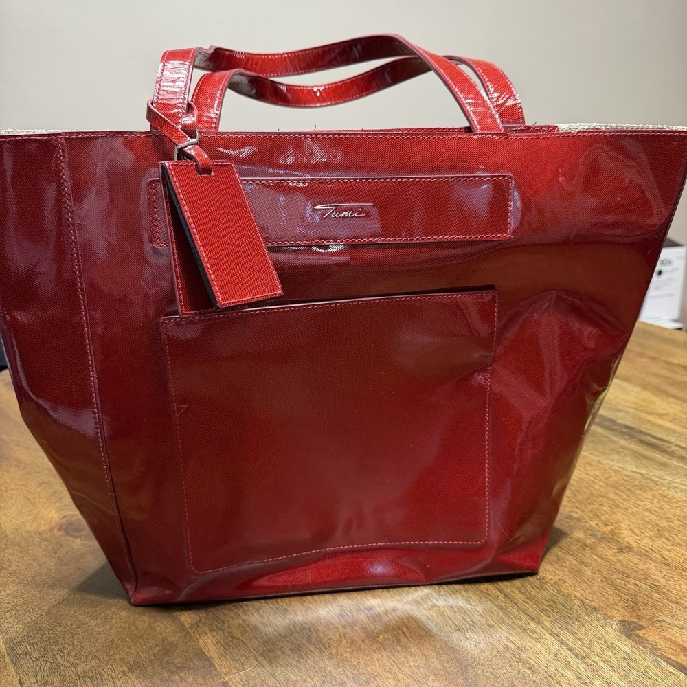 Tumi Red Patent Leather Tote Shoulder  Bag